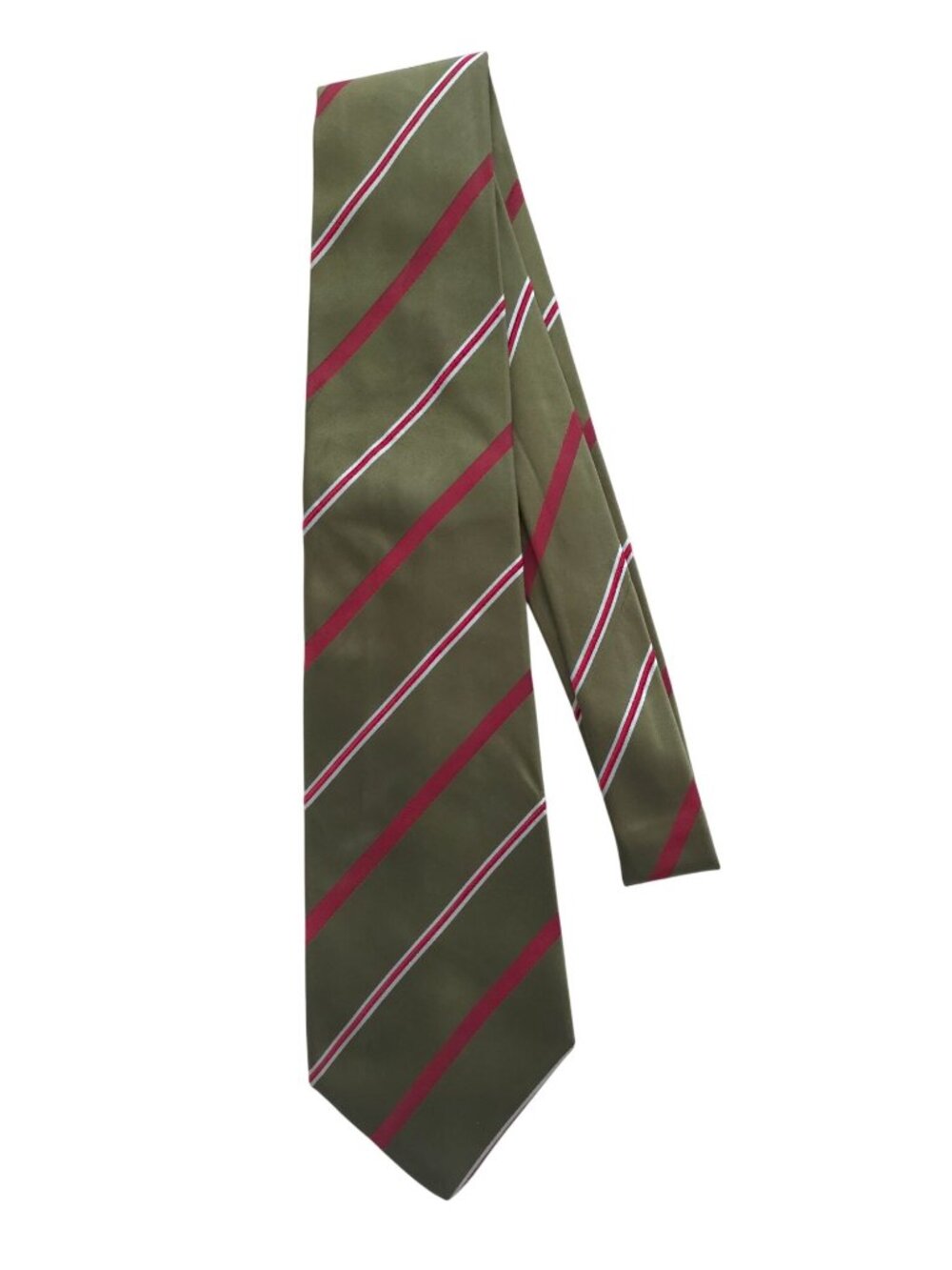 Kiton Napoli Olive Green & Red Striped 100% Silk Tie - Made In Italy